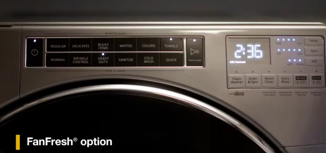 A built-in fan activates after the wash cycle is over, tumbling clothes for up to 12 hours so you can wash and dry a small load right in the washer*
Based on a 2-lb load of lightweight fabrics.