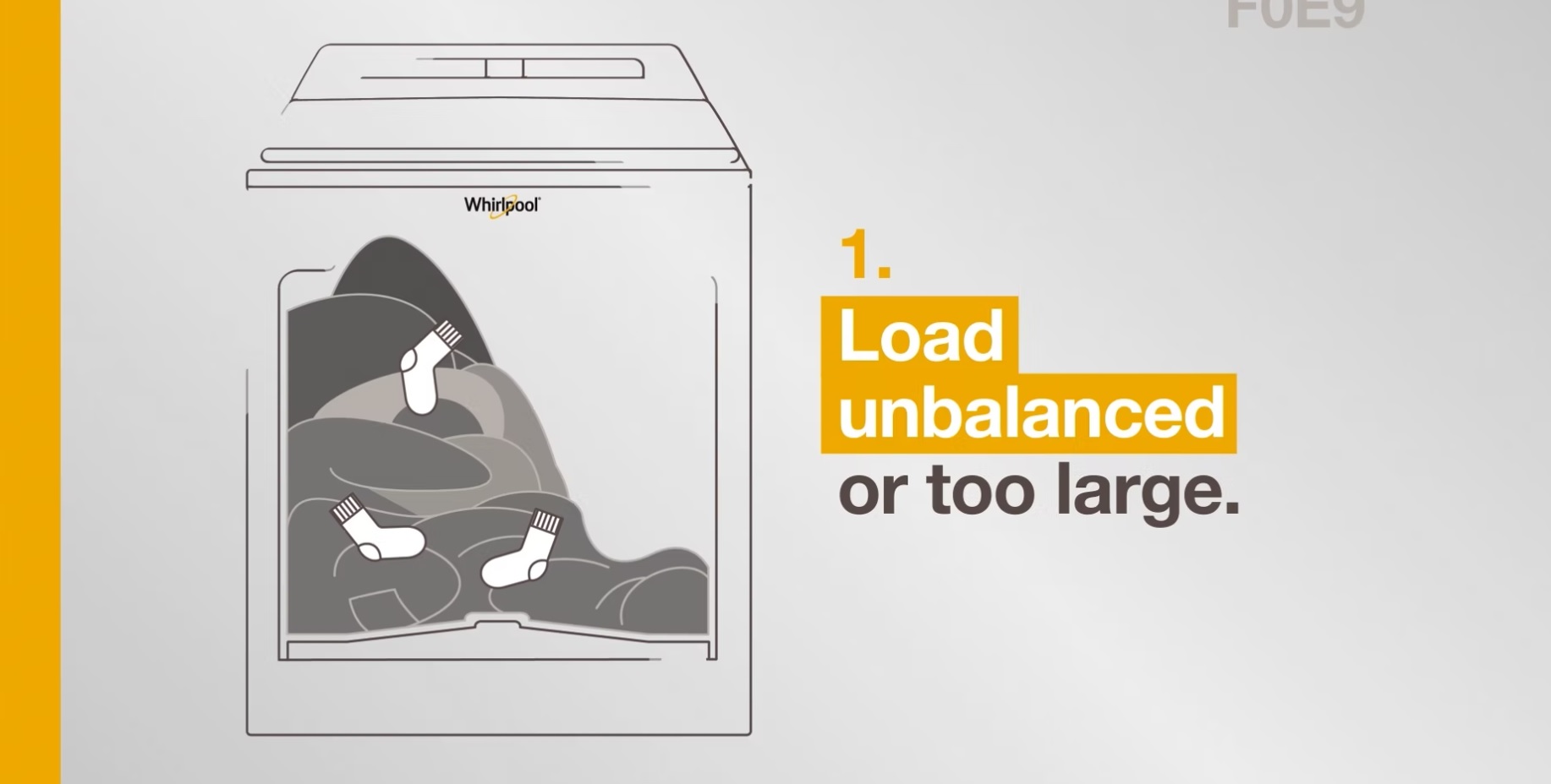 Follow these simple steps to resolve Error Code F0E9 on your Whirlpool Brand® washer. This video will assist you if you are experiencing and unbalanced load. If you need further assistance call for service at 1-866-333-4591.