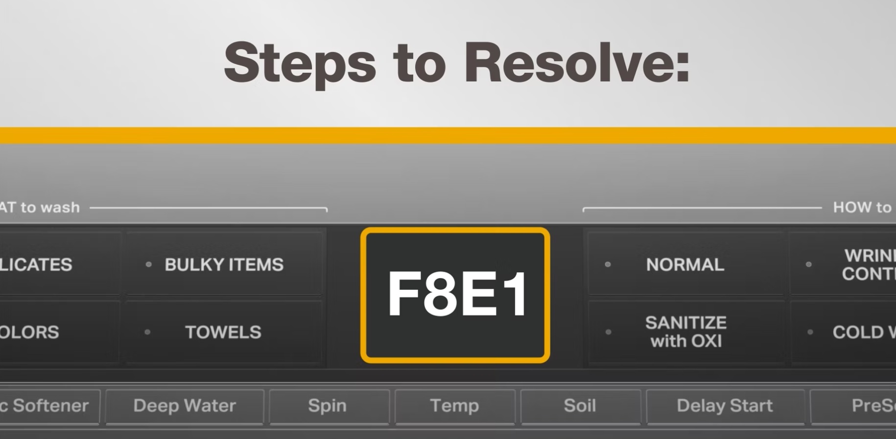 Follow these simple steps to resolve Error Code F8E1 on your Whirlpool Brand® washer. This video will assist you if you are experiencing no water detected. If you need further assistance call for service at 1-866-333-4591.