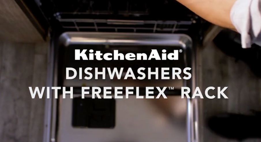 Looking for versatility? KitchenAid® delivers with FreeFlex™ Third Rack Dishwashers. The largest third rack available.* It has a deep, angled design that fits 6 glasses, mugs and bowls. It features rotating wash jets to clean items in the rack, a drying bar with tabs that help wick moisture off glasses and a removable utensil tray for cooking tools.
*Among leading brands based on usable volume.