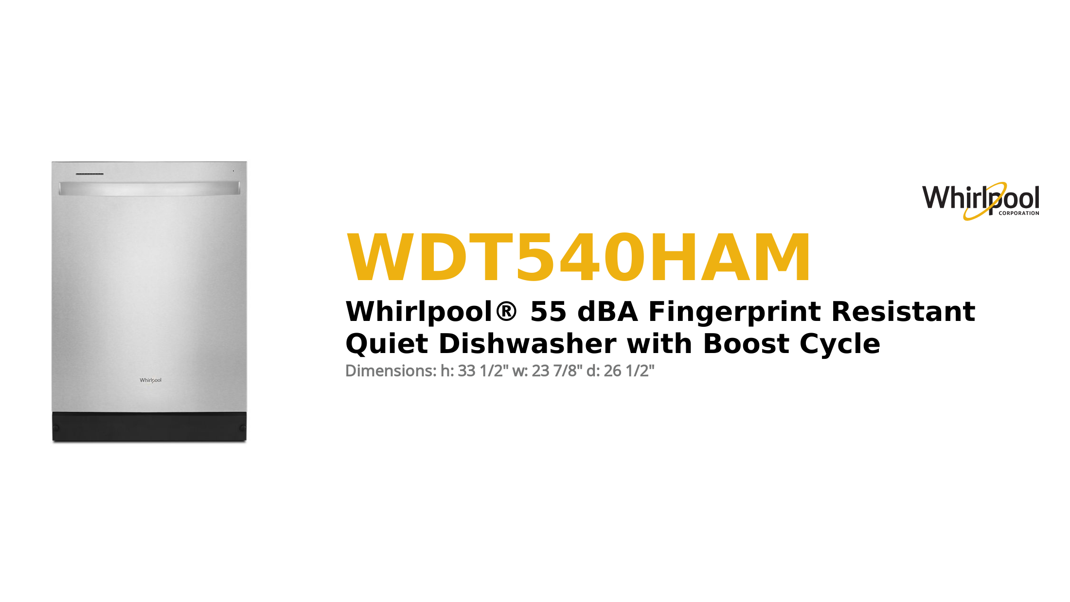 Whirlpool® 55 dBA Fingerprint Resistant Quiet Dishwasher with Boost Cycle