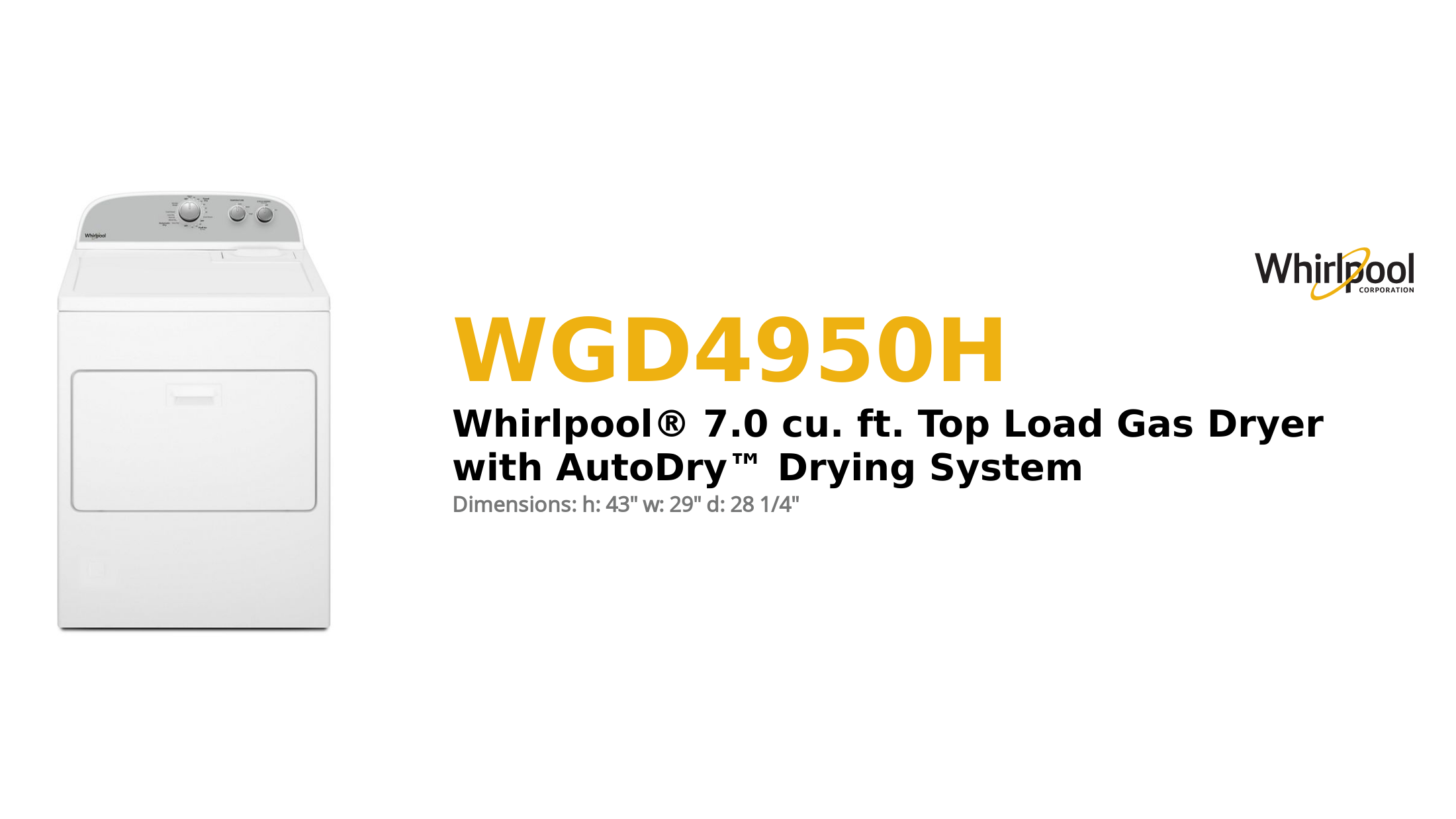 Whirlpool® 7.0 cu. ft. Top Load Gas Dryer with AutoDry™ Drying System
