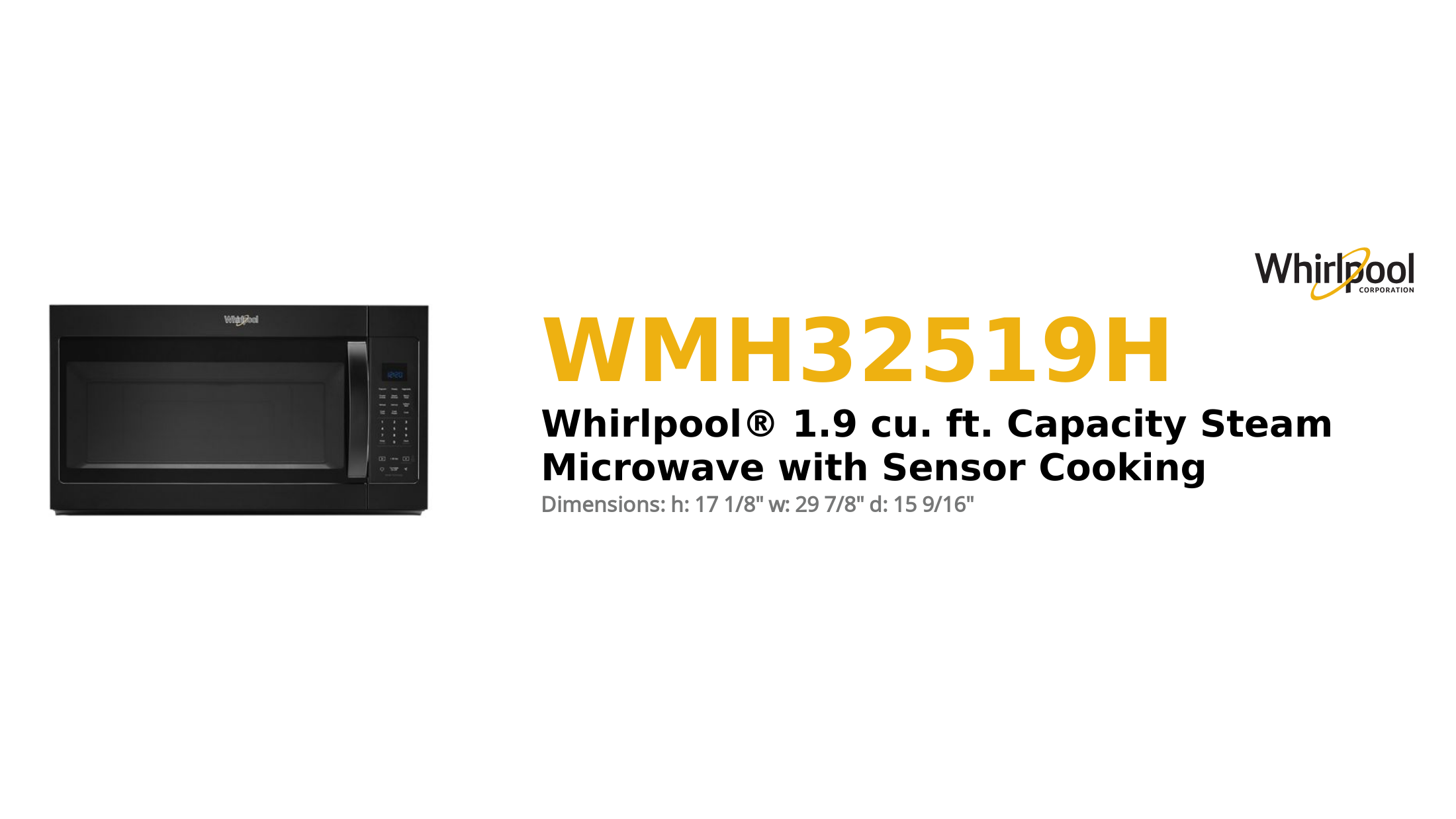 Whirlpool® 1.9 cu. ft. Capacity Steam Microwave with Sensor Cooking