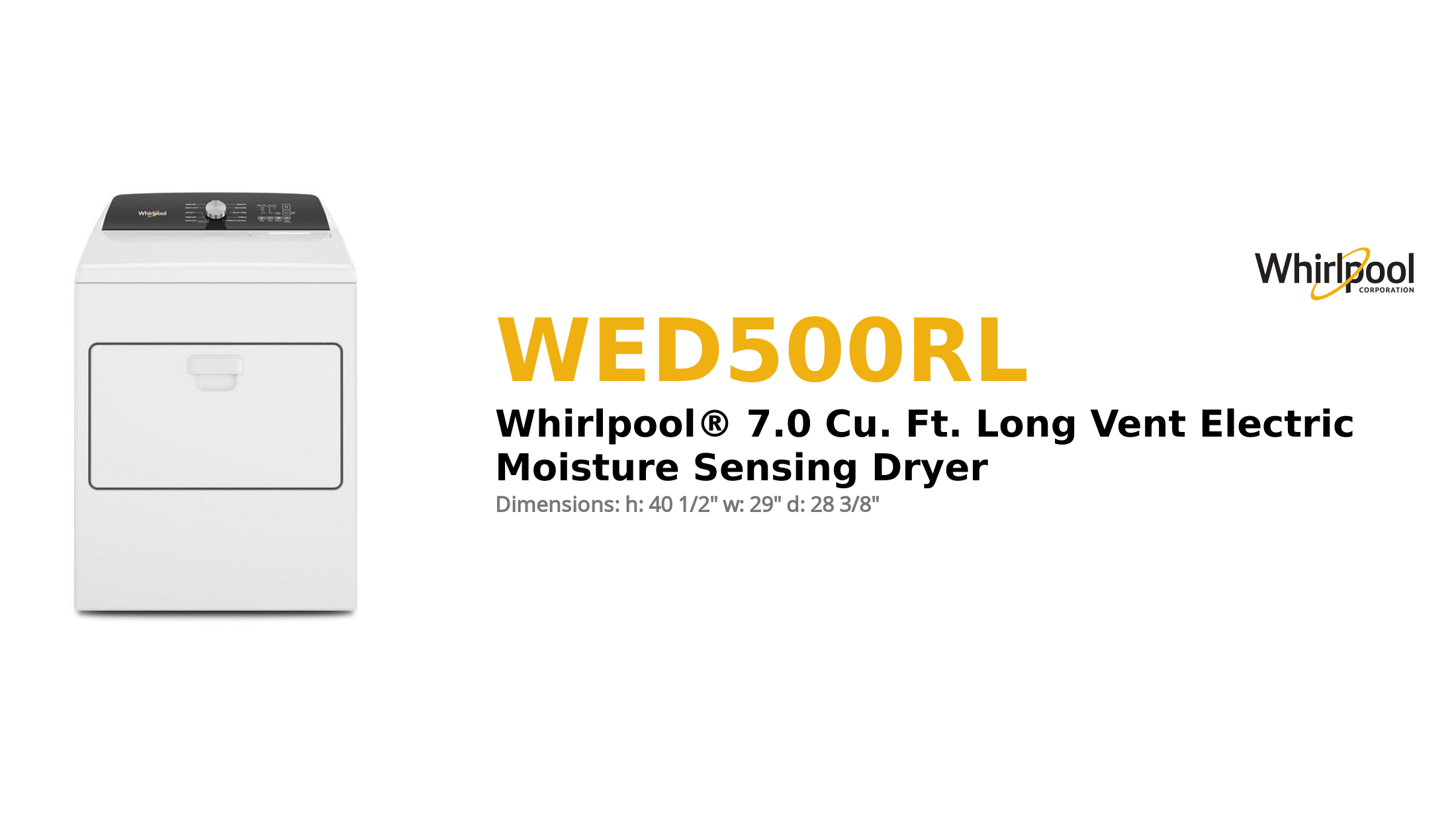 Whirlpool® 7.0 Cu. Ft. Long Vent Electric Moisture Sensing Dryer