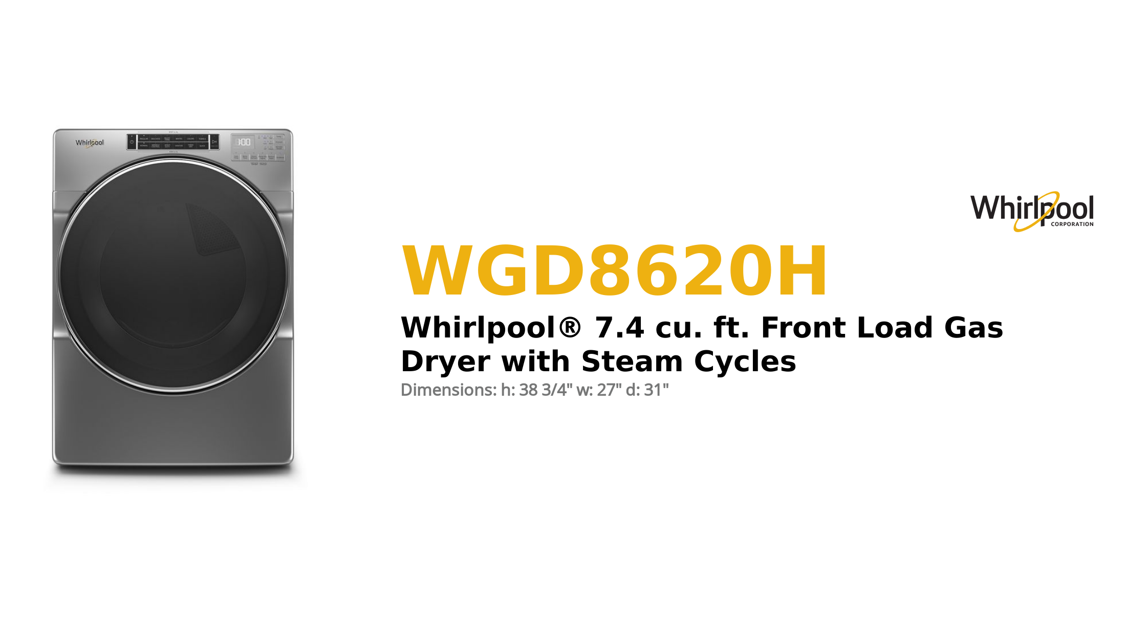 Whirlpool® 7.4 cu. ft. Front Load Gas Dryer with Steam Cycles