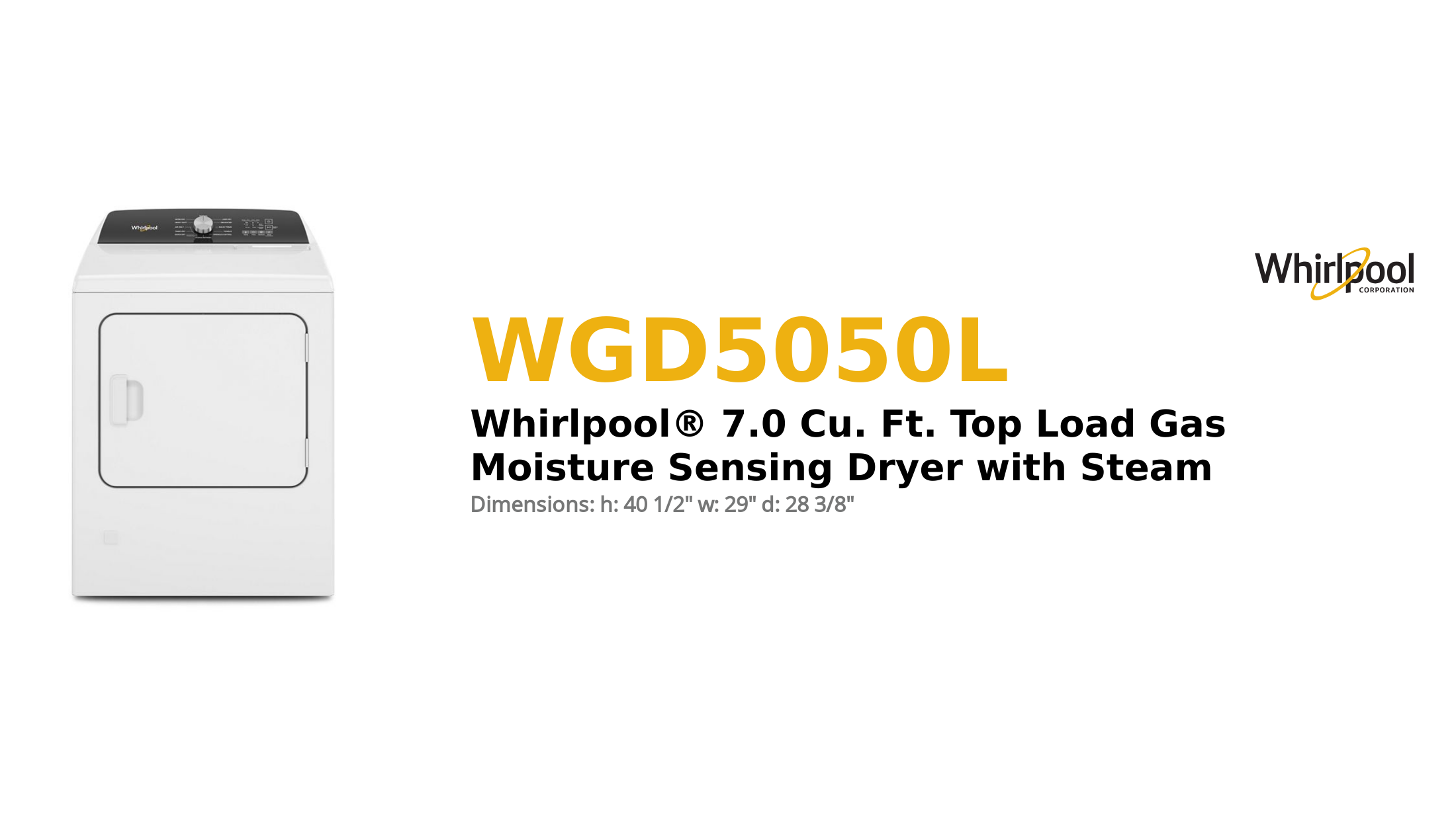 Whirlpool® 7.0 Cu. Ft. Top Load Gas Moisture Sensing Dryer with Steam