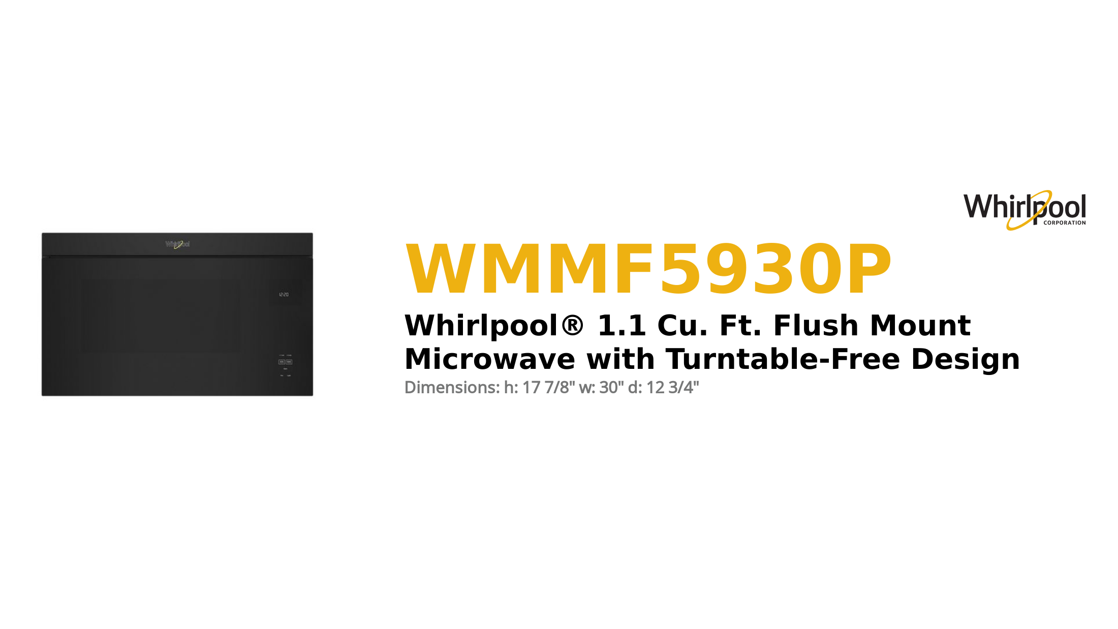 Whirlpool® 1.1 Cu. Ft. Flush Mount Microwave with Turntable-Free Design