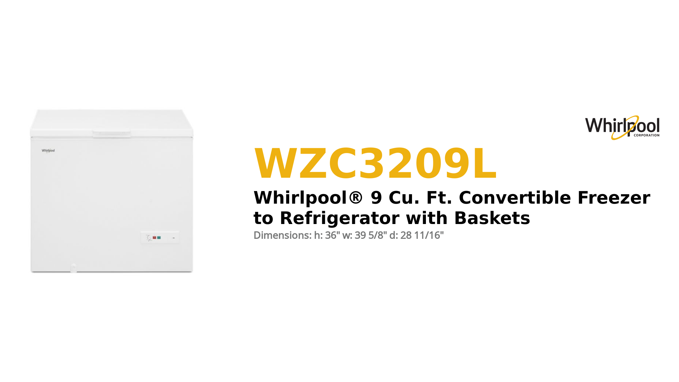 Whirlpool® 9 Cu. Ft. Convertible Freezer to Refrigerator with Baskets