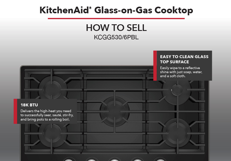This KitchenAid® Gas-on-Glass Cooktop is both easy to clean and the most powerful cooktop in its class.