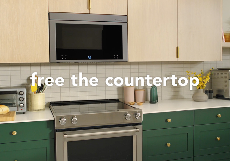 Free the countertop. This KitchenAid® Multifunction Over-the-Range Microwave Oven combines the versatility of an air fryer, toaster oven, convection oven, microwave and ventilation hood, all in one space-saving appliance designed for flush installation within a standard 12 ¾ cutout